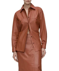 Womens Front Pocket Leather Shirt Front
