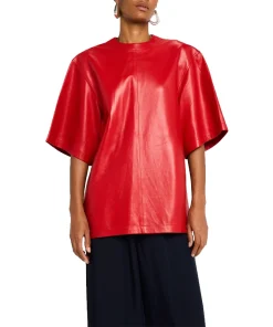 Oversized Leather Short-Sleeve Shirt Front