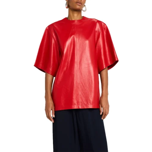 Oversized Leather Short-Sleeve Shirt Front