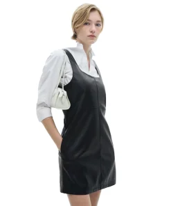 Women's Leather Effect Pinafore Dress Front