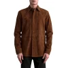 Men's Haven Brown Suede Leather Shirt Front