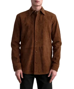 Men's Haven Brown Suede Leather Shirt Front