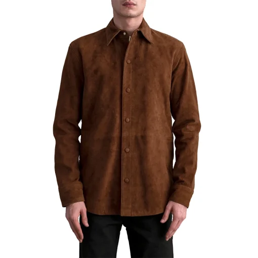 Men's Haven Brown Suede Leather Shirt Front