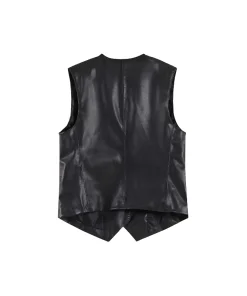 Faux Leather Cropped Waistcoat Back