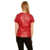 Women Faux Leather Shirt Red Back