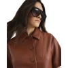 Brown Faux Leather Button Shirt Collar