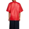 Oversized Leather Short-Sleeve Shirt Back