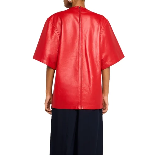 Oversized Leather Short-Sleeve Shirt Back