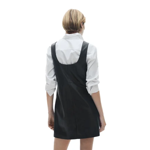 Women's Leather Effect Pinafore Dress Back