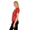 Women Faux Leather Shirt Red Side
