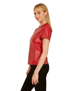 Women Faux Leather Shirt Red Side