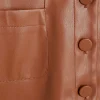 Brown Faux Leather Button Shirt Button