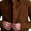Men's Haven Brown Suede Leather Shirt Button