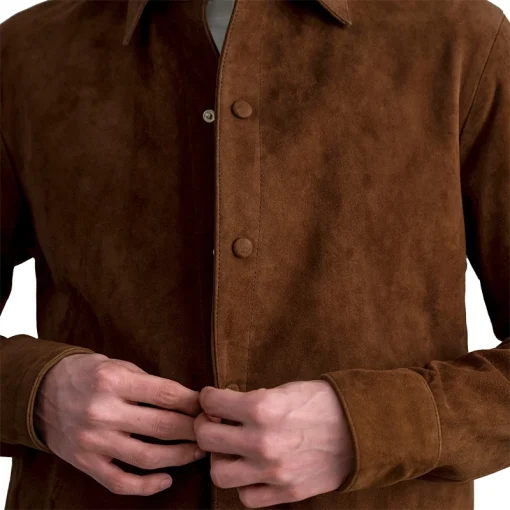 Men's Haven Brown Suede Leather Shirt Button