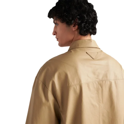 Men's Short Sleeves Leather Shirt Back Collar