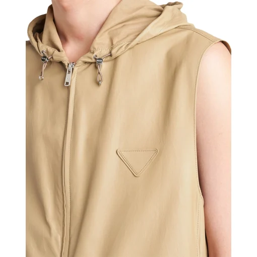 Men's Khaki Leather Vest Zipper