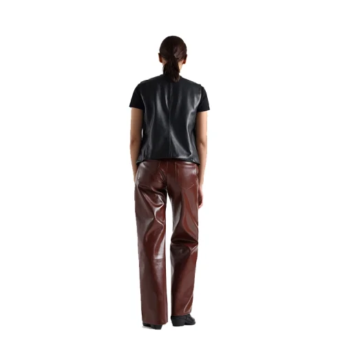 Womens Faux Leather Cropped Waistcoat Back