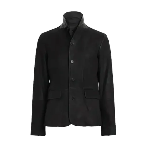 AllSaints Black Survey Leather Blazer