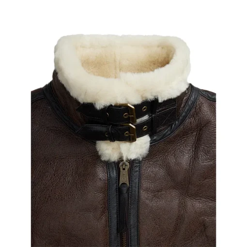 Men's Alpha Industries B-3 Sherpa Leather Brown Bomber Jacket