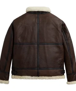Men's Alpha Industries B-3 Sherpa Leather Bomber Brown Jacket
