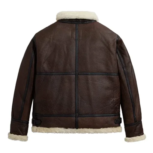 Men's Alpha Industries B-3 Sherpa Leather Bomber Brown Jacket