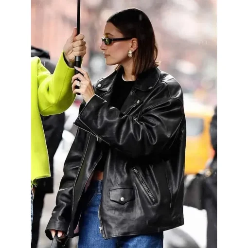 Hailey Bieber NYC 2023 Black Leather Jacket - Image 2