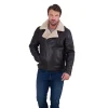 Brown Javelin Sheepskin Asymmetric Zip Aviator Jacket