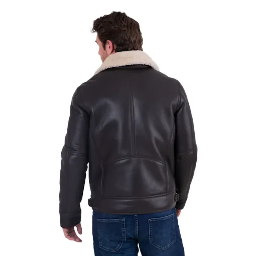 Brown Javelin Sheepskin Asymmetric Zip Aviator Jacket