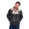 Brown Javelin Sheepskin Asymmetric Zip Aviator Jacket