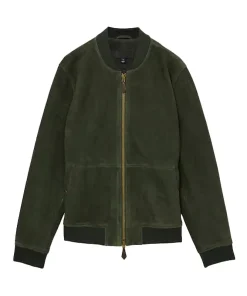 Reiss Block Leather-Sleeve Suede Brick Bomber Jacket