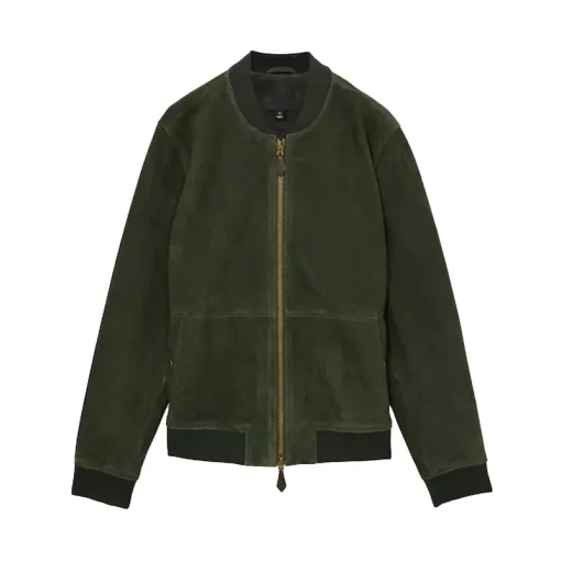 Reiss Block Leather-Sleeve Suede Brick Bomber Jacket