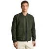 Reiss Block Leather-Sleeve Suede Brick Bomber Jacket