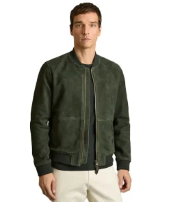 Reiss Block Leather-Sleeve Suede Brick Bomber Jacket
