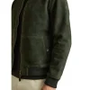 Reiss Block Leather-Sleeve Suede Brick Bomber Jacket
