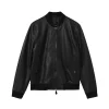 Reiss Black Cast Grained Leather Bomber Jacket
