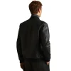 Reiss Black Cast Grained Leather Bomber Jacket