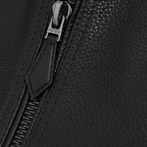 Reiss Black Cast Grained Leather Bomber Jacket