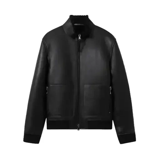 Men's Reiss Black Curtis Shearling Lined Leather Jacket