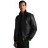 Men's Reiss Black Curtis Shearling Lined Leather Jacket