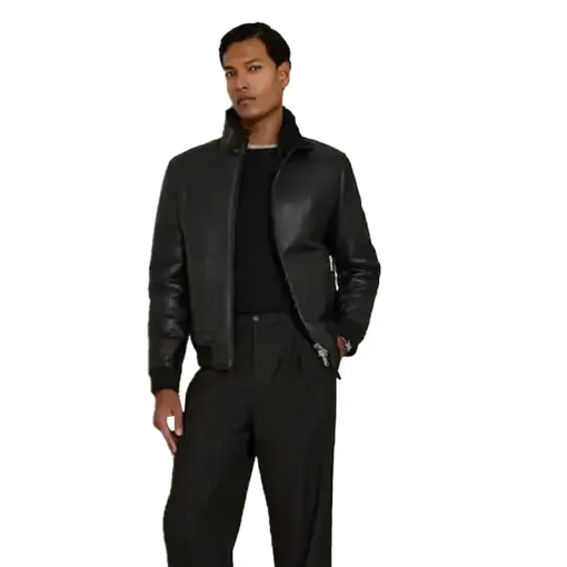 Men's Reiss Black Curtis Shearling Lined Leather Jacket