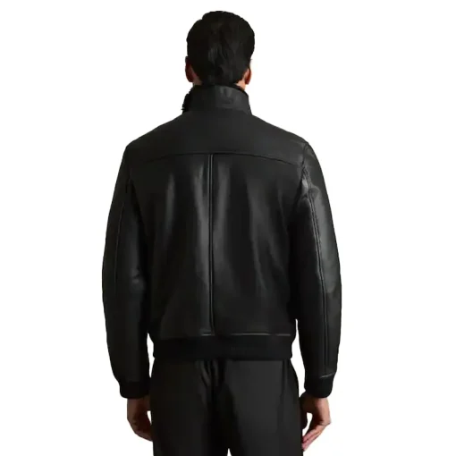 Men's Reiss Black Curtis Shearling Lined Leather Jacket