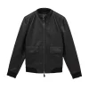 Reiss Black Reed Pebbled-Leather Funnel-Neck Jacket