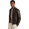 Reiss Brown Cast Leather Bomber Jacket