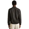Reiss Brown Cast Leather Bomber Jacket