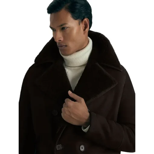 Reiss Brown Stringer Atelier Suede Shearling Jacket
