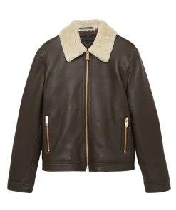 Men's Shetland Shearling-Collar Leather Jacket
