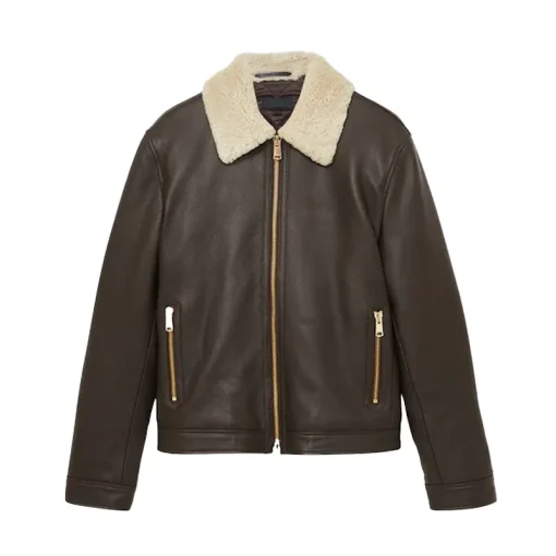 Men's Shetland Shearling-Collar Leather Jacket