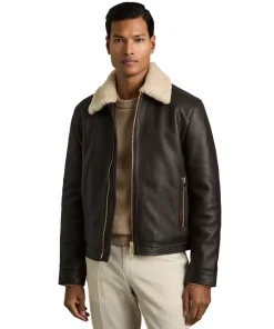 Men's Shetland Shearling-Collar Leather Jacket