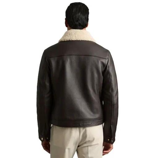 Men's Shetland Shearling-Collar Leather Jacket