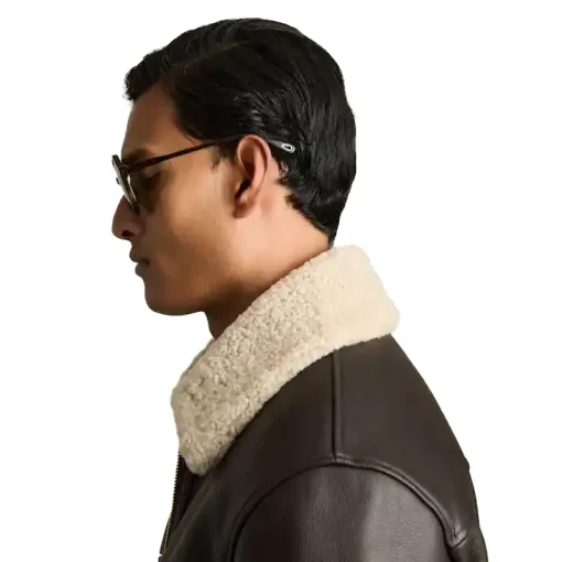 Men's Shetland Shearling-Collar Leather Jacket